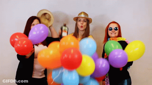Three Women Holding Balloons And Rum GIF