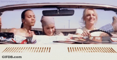 Three Women In Convertible Looking At Map GIF