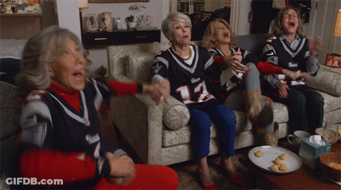 Three Women In Patriots Jerseys Sitting GIF