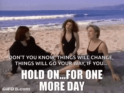 Three Women On Beach Saying Hold On For One More Day GIF