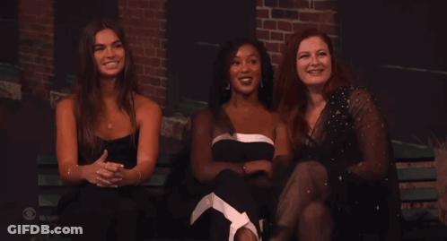 Three Women On Bench Arms Crossed GIF
