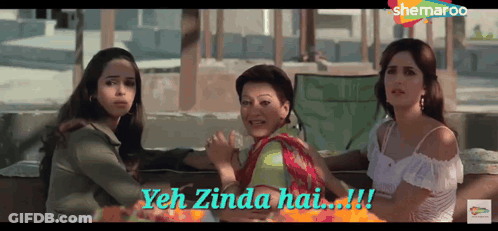 Three Women On Couch With Yeh Zinda Hai GIF