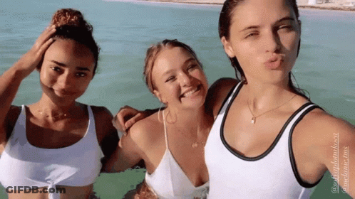 Three Women Posing In Water With Samantha Tank Top GIF