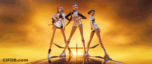 Three Women Standing In Front Of Sunset GIF