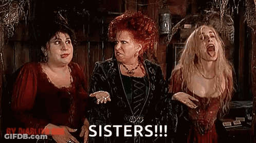 Three Women Standing Next To Each Other One Screaming GIF
