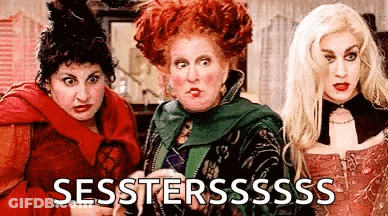 Three Women Standing Together Saying Sesstersssss GIF