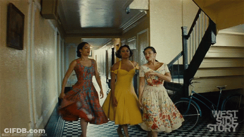 Three Women Walking Down Hallway West Side Story GIF