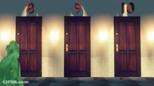 Three Wooden Doors With The Numbers 8 9 And 10 Above Them GIF