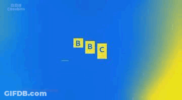 Three Yellow Blocks With Faces On Blue Surface GIF