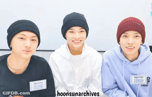 Three Young Men In Beanies And Hoodies Hoonsunarchives GIF