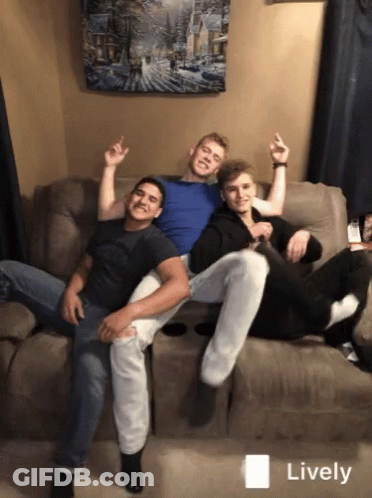 Three Young Men On Couch Lively GIF