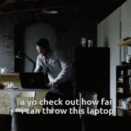 Throwing Computer Laptop By Office Boy GIF