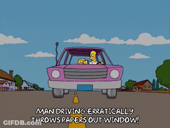 Throwing Papers While Driving Homer Simpson GIF