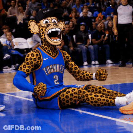 Thunder Mascot Sitting On Court GIF
