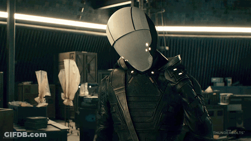 Thunderbolts Logo Behind Man GIF