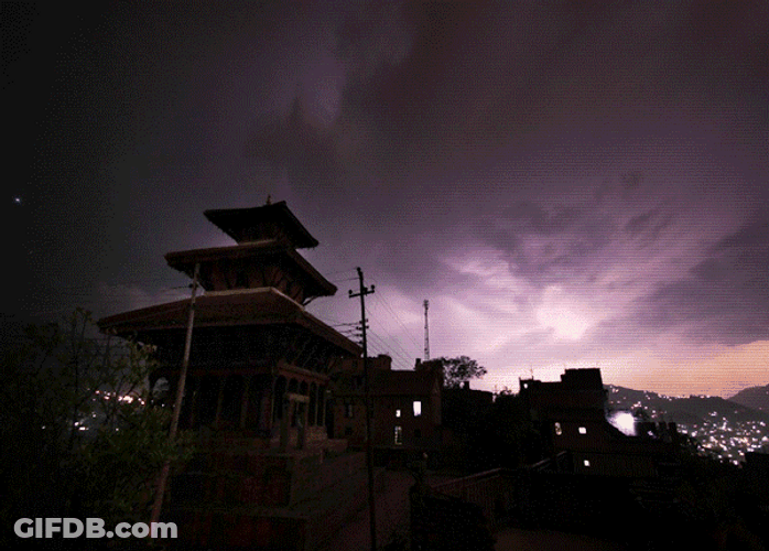 Thunderstorm On Temple At Night GIF
