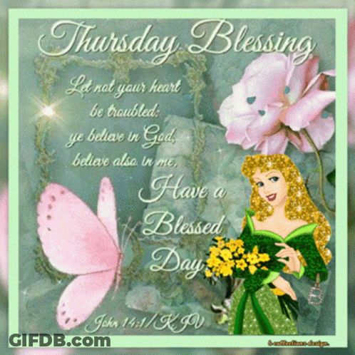 Thursday Blessing Card Lady Holding Flowers GIF