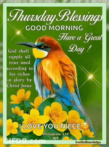 Thursday Blessings Good Morning I Love You Niece Philippians 4:19 GIF
