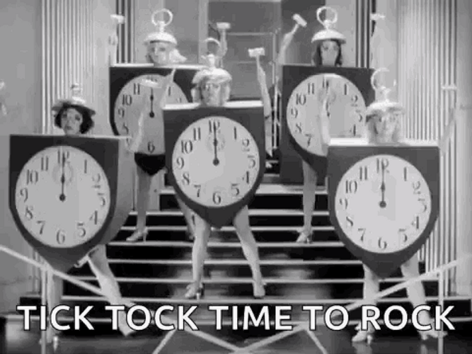 Tick Tock Time To Rock Clock Mascot Dance GIF