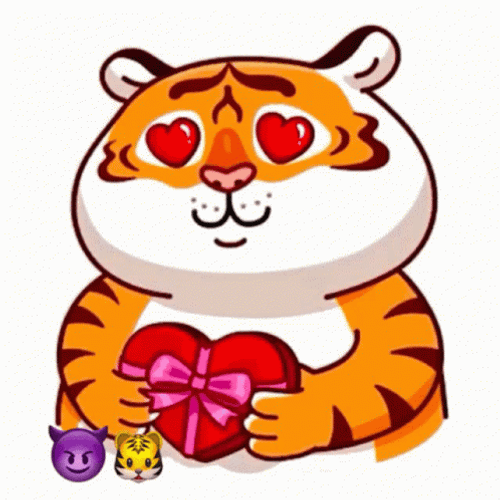 Tiger Gift Hearts Animated Art GIF