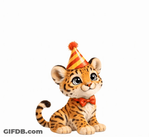 Tiger In Party Hat And Bow Tie Jumping GIF