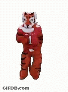 Tiger Mascot Dancing With Arms Outstretched GIF