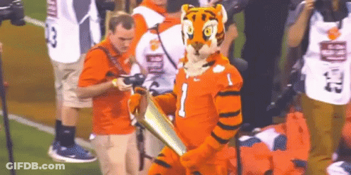 Tiger Mascot Holding Trophy GIF