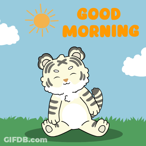 Tiger Sitting In Grass Good Morning GIF