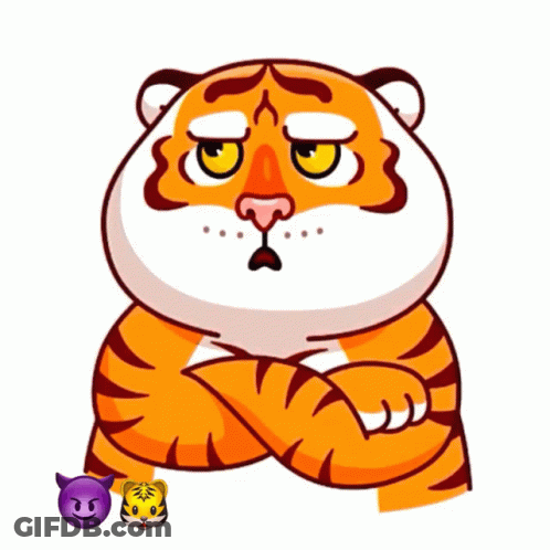Tiger With Arms Crossed And Three Emojis GIF