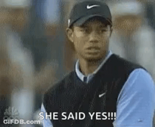 Tiger Woods In Hat And Vest Saying She Said Yes GIF