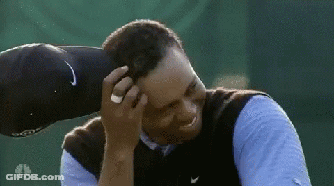 Tiger Woods Wearing Hat Vest Says She Said Yes GIF