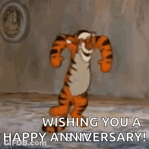 Tigger From Winnie The Pooh Is Dancing And Wishing A Happy Anniversary . GIF