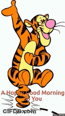 Tigger From Winnie The Pooh Is Giving A Thumbs Up And Saying A Happy Good Morning To You GIF