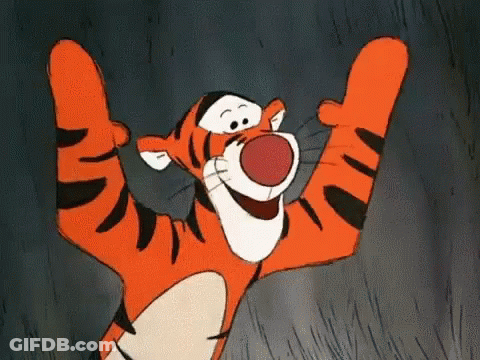 Tigger From Winnie The Pooh Is Standing In The Rain With His Arms Up In The Air . GIF
