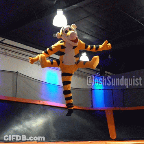 Tigger Mascot Jumping On Trampoline @Joshsundquist GIF