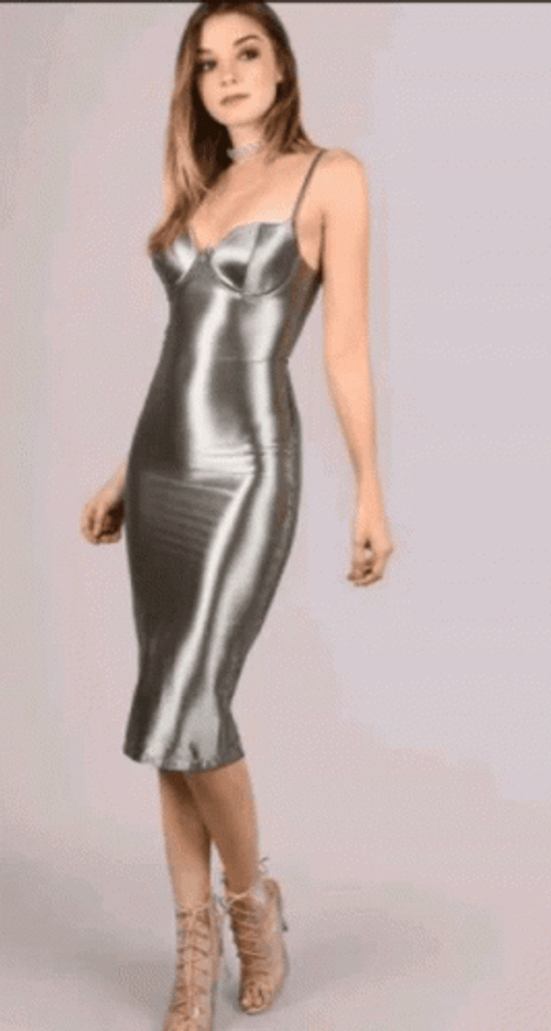 Tight Dress Pink Gray Latex Model Photoshoot GIF