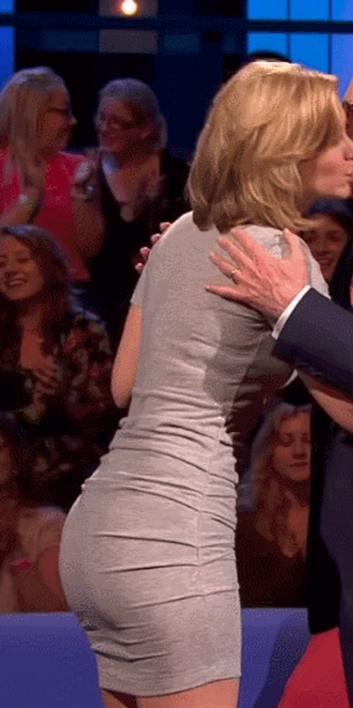 Tight Dress Rachel Riley Kiss On Cheek GIF