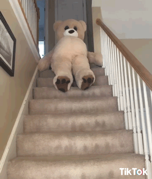 Tiktok Teddy Slides Down Stairs GIF
