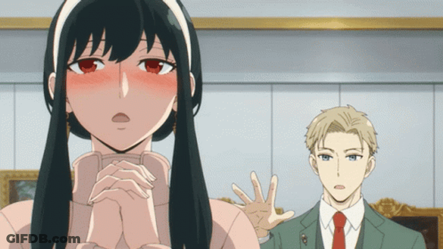 Timid Yor Blushing On Loid Forger GIF