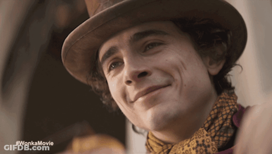 Timothée Chalamet Wonka Smiling GIF