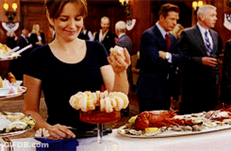 Tina Fey Eating Shrimp GIF