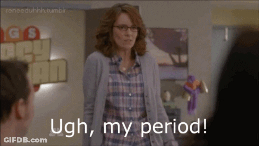 Tina Fey Uncomfortably Having Her Period GIF