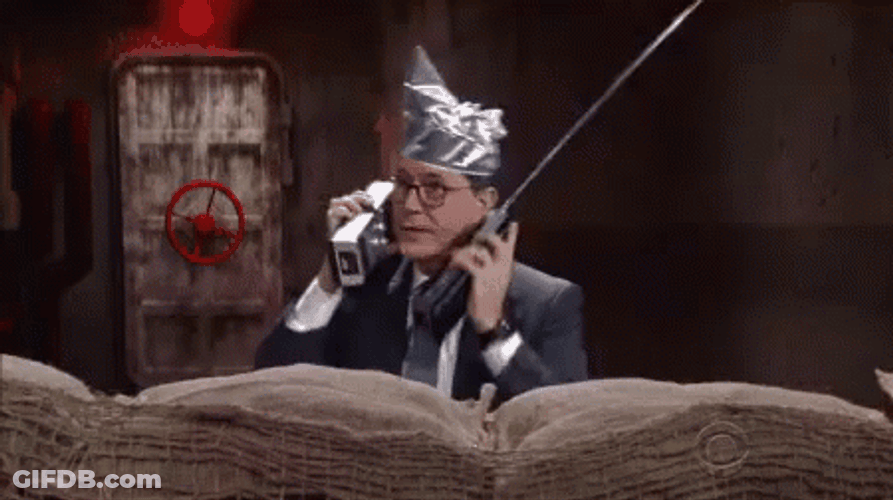 Tinfoil Hat Giant Radio On Hand GIF