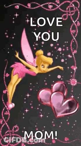 Tinkerbell Fairy Flying With Pink Hearts GIF