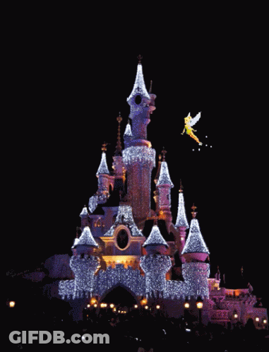 Tinkerbell Flies Over Castle At Night GIF