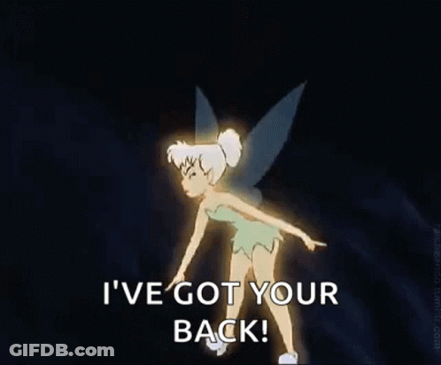 Tinkerbell From Peter Pan Is Flying Through The Air And Pointing At Something . GIF