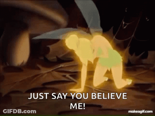 Tinkerbell Kneeling Saying Just Say You Believe Me GIF
