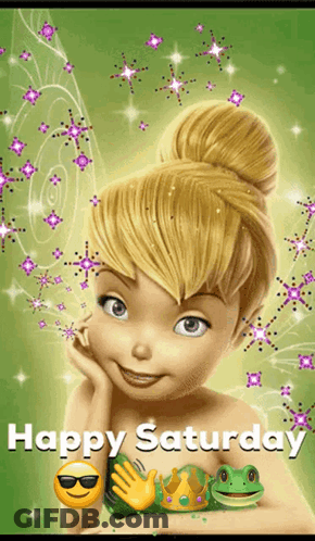 Tinkerbell Saying Happy Saturday With Frog GIF