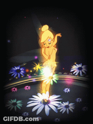 Tinkerbell Surrounded By Flowers And Light GIF