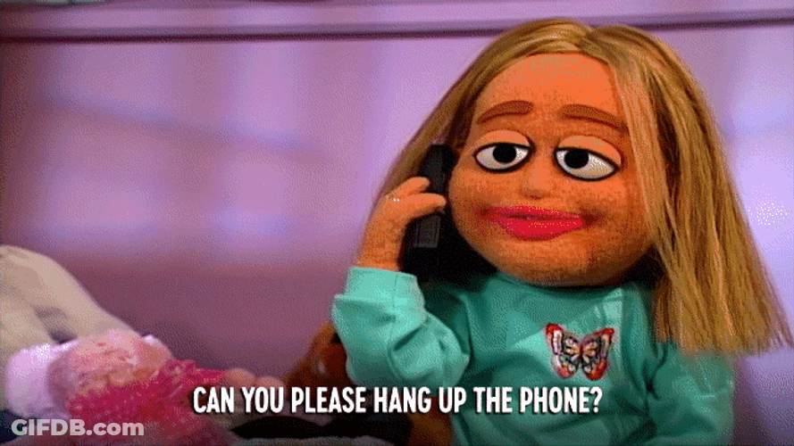 Tired Girl Puppet Please Hang Up Phone GIF